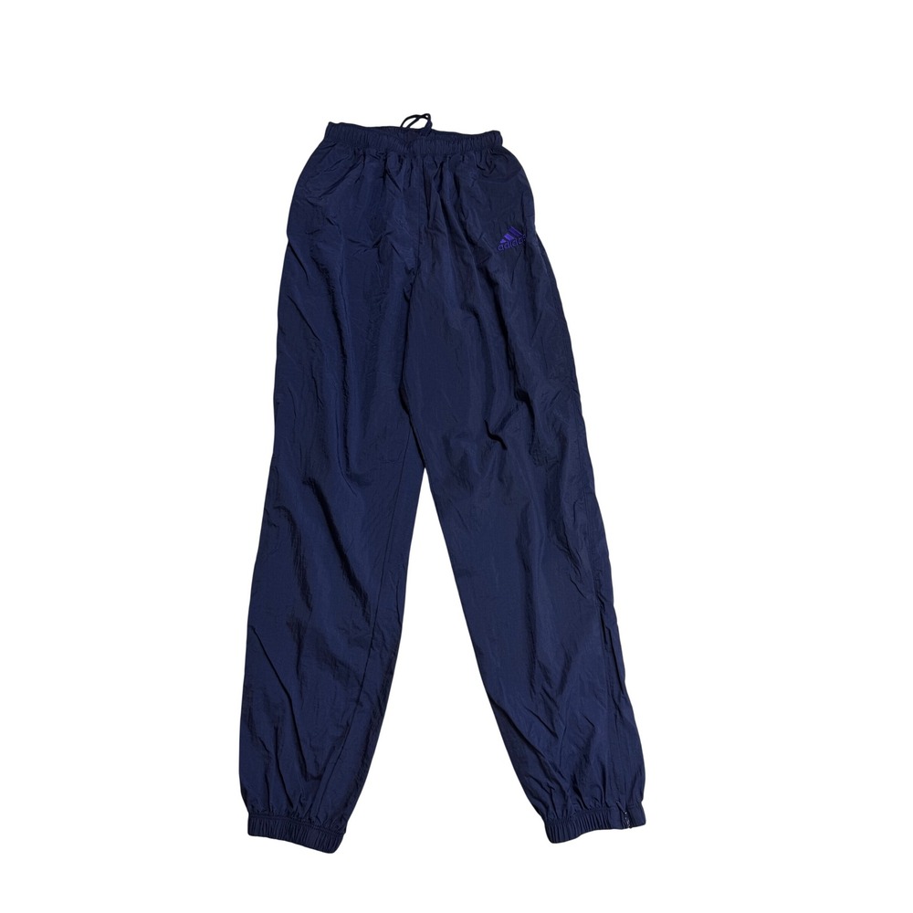 Vintage Adidas Nylon Track Pants Navy Blue Purple Logo Windbreaker Mens Small